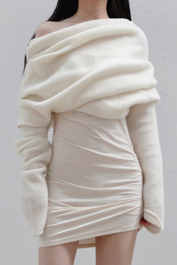 Un Morceau Wool Velvet Panel Oversized Top UM222SZ22 White